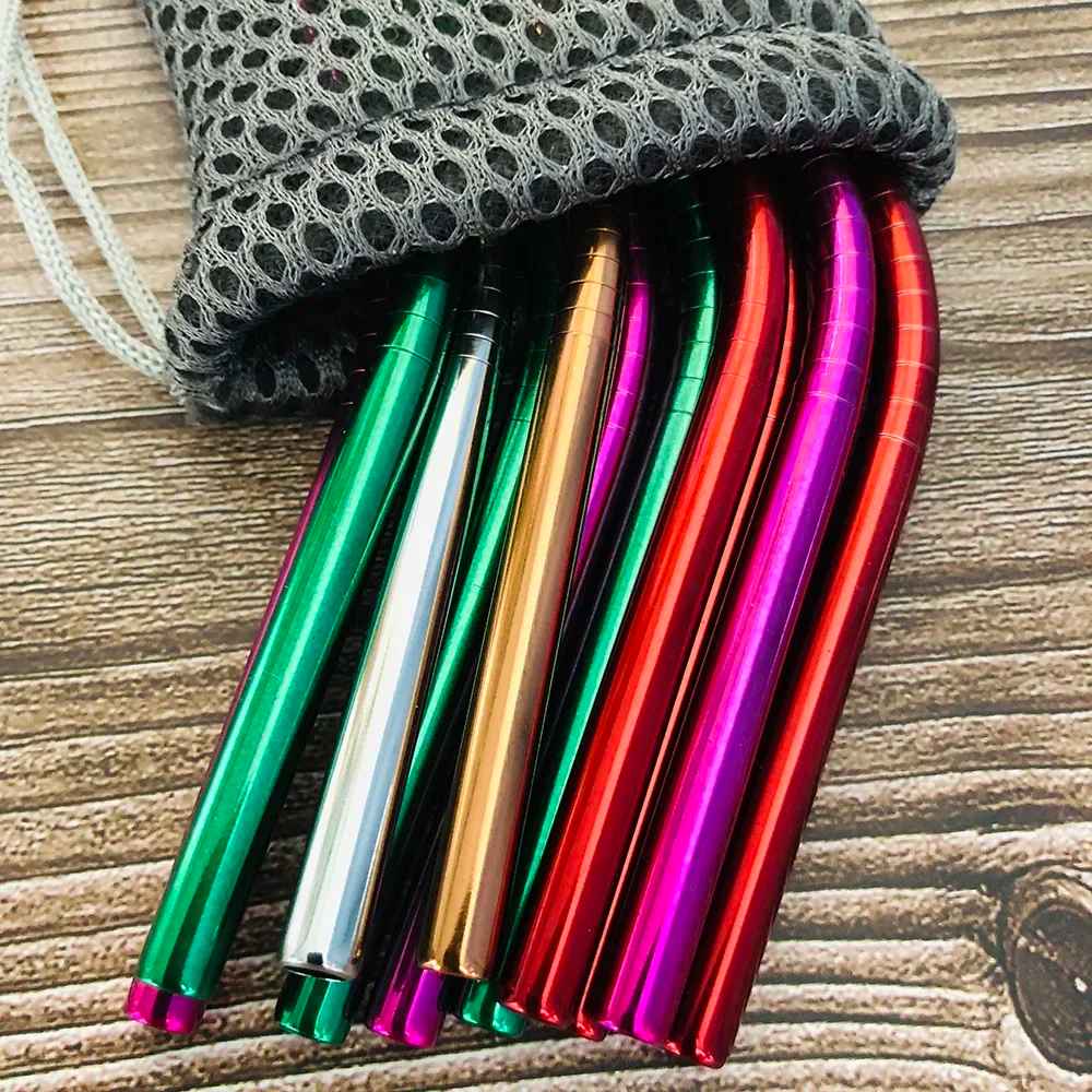 UPORS Reusable Stainless Steel Drinking Straws Set – 304 Metal Straws with Brush & Pouch (Straight & Bent