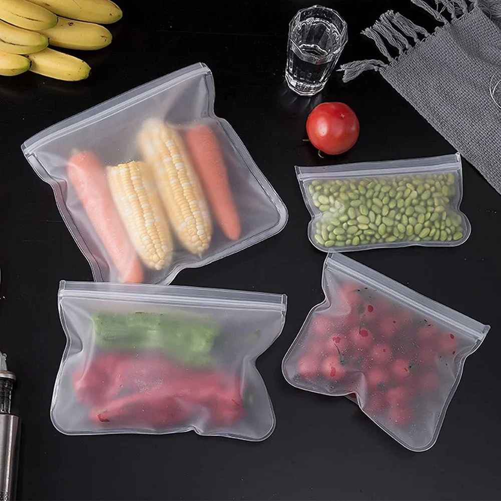 10 Pcs Reusable Silicone Food Storage Bags – Leakproof Stand-Up Zip Containers for Fresh Food & Snacks
