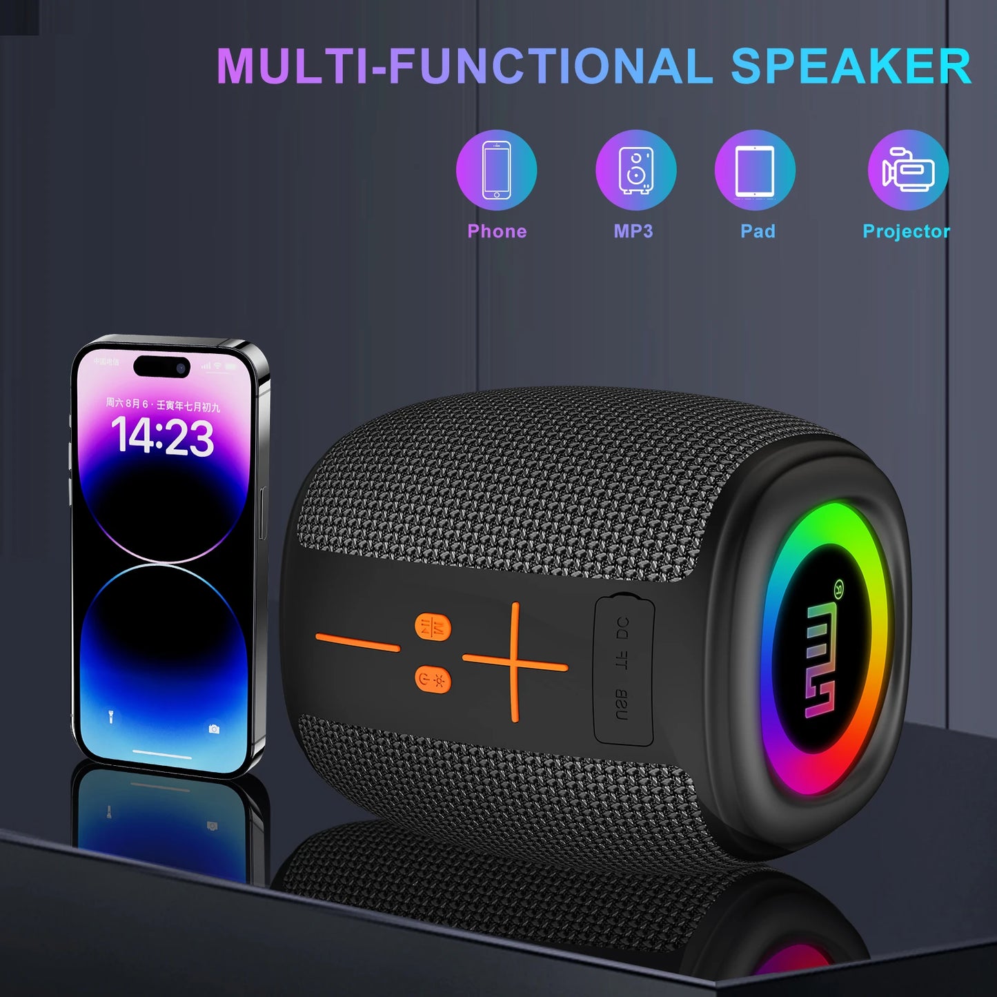 Portable Bluetooth Speaker with Lights