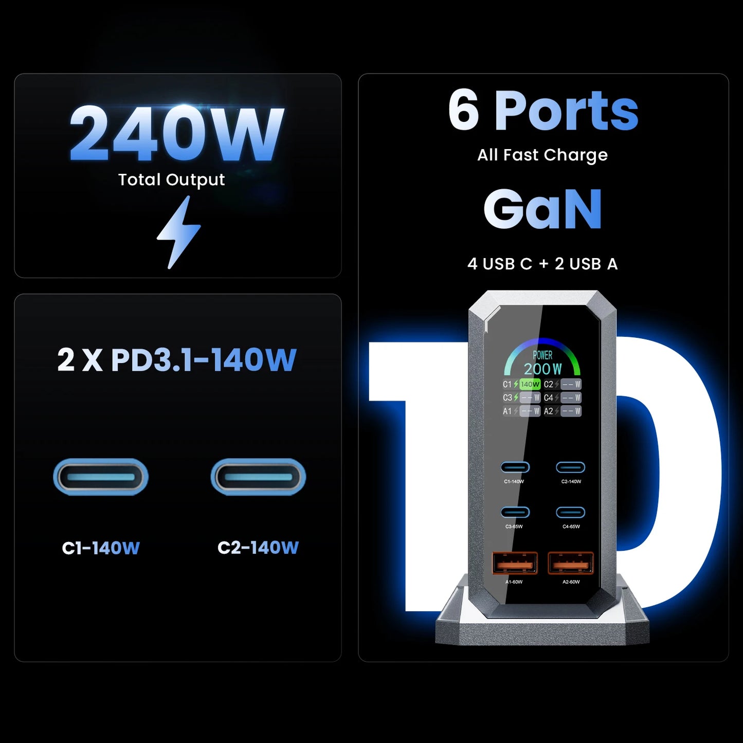240W Digital Gan Charger