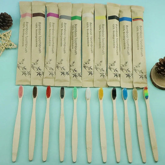 10 Pcs Bamboo Toothbrush Set - Soft Bristles, Charcoal, Eco-Friendly Natural Oral Care