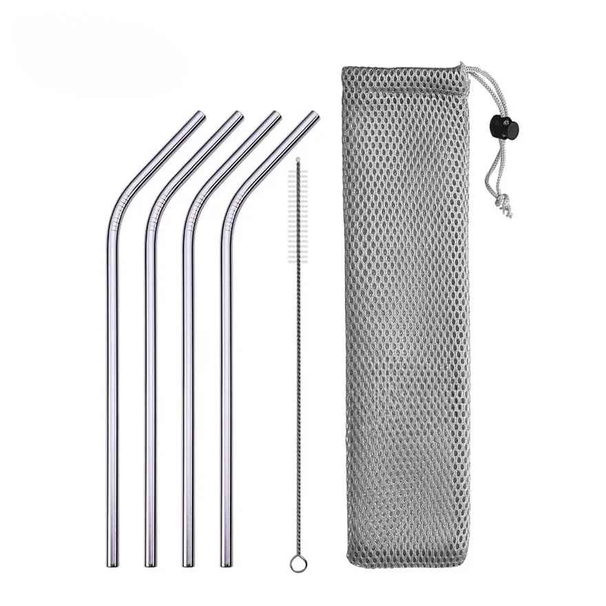 UPORS Reusable Stainless Steel Drinking Straws Set – 304 Metal Straws with Brush & Pouch (Straight & Bent