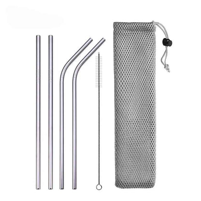 UPORS Reusable Stainless Steel Drinking Straws Set – 304 Metal Straws with Brush & Pouch (Straight & Bent