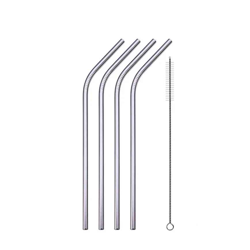 UPORS Reusable Stainless Steel Drinking Straws Set – 304 Metal Straws with Brush & Pouch (Straight & Bent