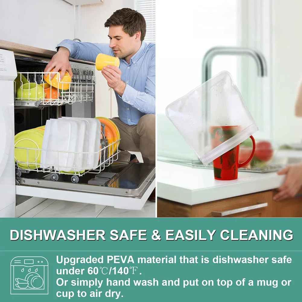 10 Pcs Reusable Silicone Food Storage Bags – Leakproof Stand-Up Zip Containers for Fresh Food & Snacks