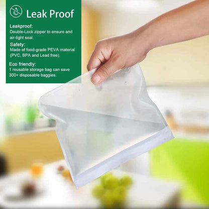 10 Pcs Reusable Silicone Food Storage Bags – Leakproof Stand-Up Zip Containers for Fresh Food & Snacks