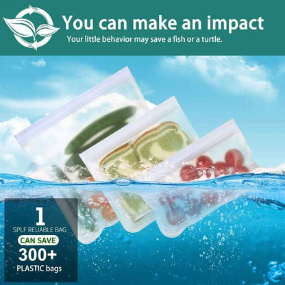 10 Pcs Reusable Silicone Food Storage Bags – Leakproof Stand-Up Zip Containers for Fresh Food & Snacks