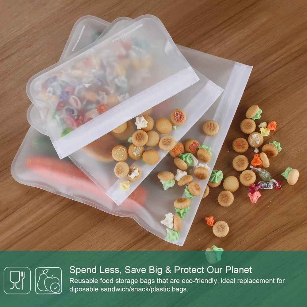 10 Pcs Reusable Silicone Food Storage Bags – Leakproof Stand-Up Zip Containers for Fresh Food & Snacks