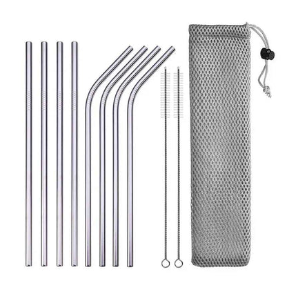 UPORS Reusable Stainless Steel Drinking Straws Set – 304 Metal Straws with Brush & Pouch (Straight & Bent