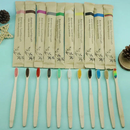 10 Pcs Bamboo Toothbrush Set - Soft Bristles, Charcoal, Eco-Friendly Natural Oral Care