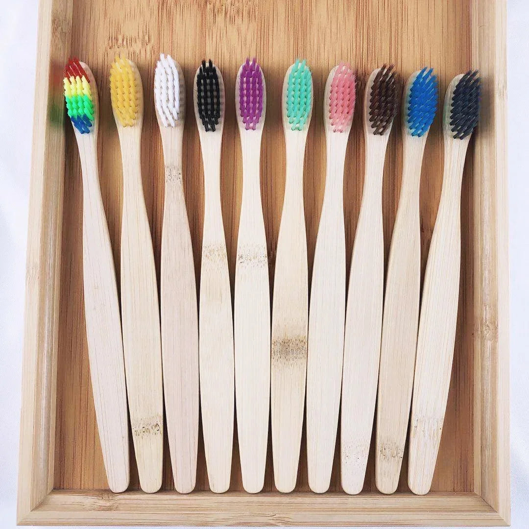 10 Pcs Bamboo Toothbrush Set - Soft Bristles, Charcoal, Eco-Friendly Natural Oral Care
