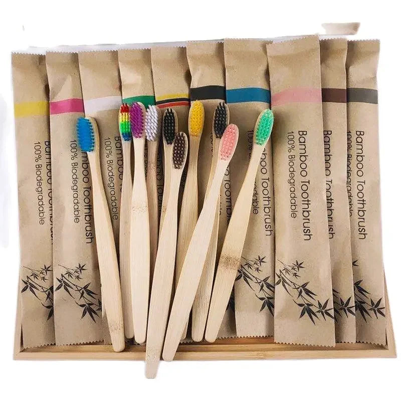 10 Pcs Bamboo Toothbrush Set - Soft Bristles, Charcoal, Eco-Friendly Natural Oral Care