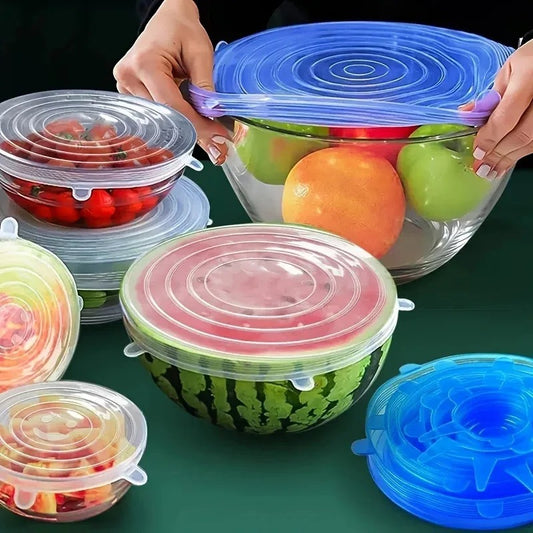 6 Pcs Silicone Stretch Lids Set – Reusable Food Storage Covers for Bowls, Cups & Containers